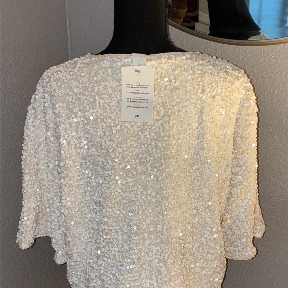 NWT H&M Cream Sequin Cape Jacket - Picture 7 of 7